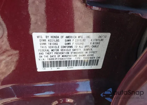 2016 Acura Ilx 2.4L/Acurawatch Plus Package from USA, damaged, VIN 19UDE2F31GA007058